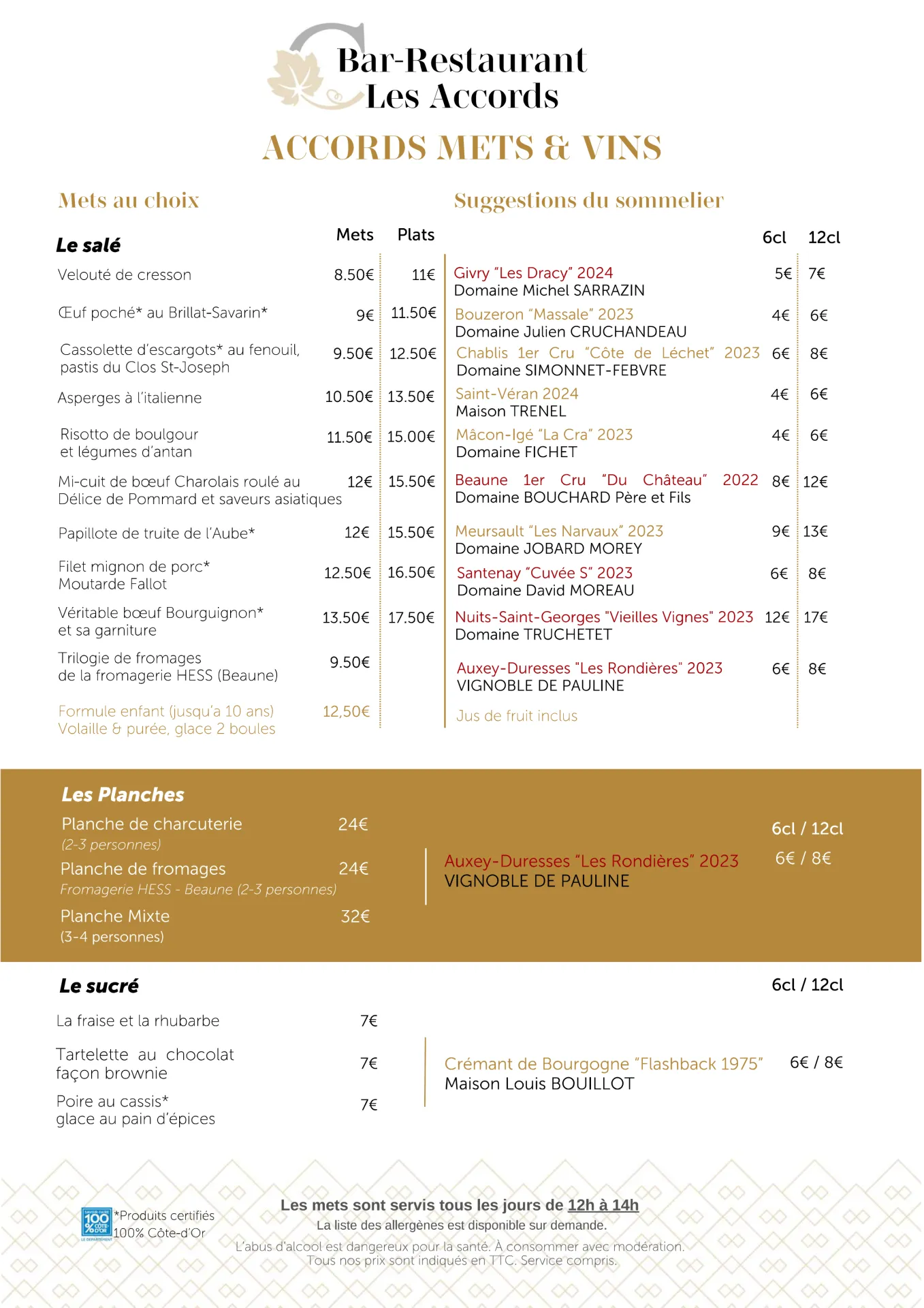 Carte restaurant à Beaune 